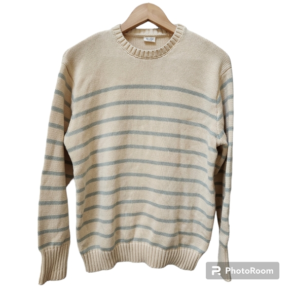 John Galt Sweater Cream & Blue Striped Pullover Women's OS 100% Cotton - Picture 1 of 6
